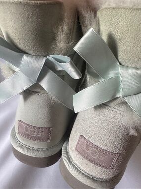 UGG Short Shearling-Lined Suede Ankle Boots in Pale Green